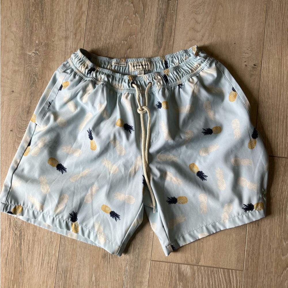 Lucky Brand Light Blue Pineapple Print swim trunks